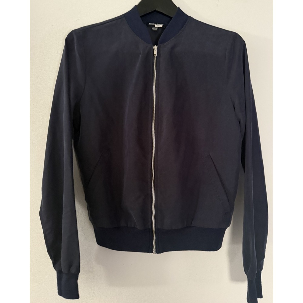 American Apparel Women's Sz Small Bomber Jacket Navy Blue Vintage Made in US